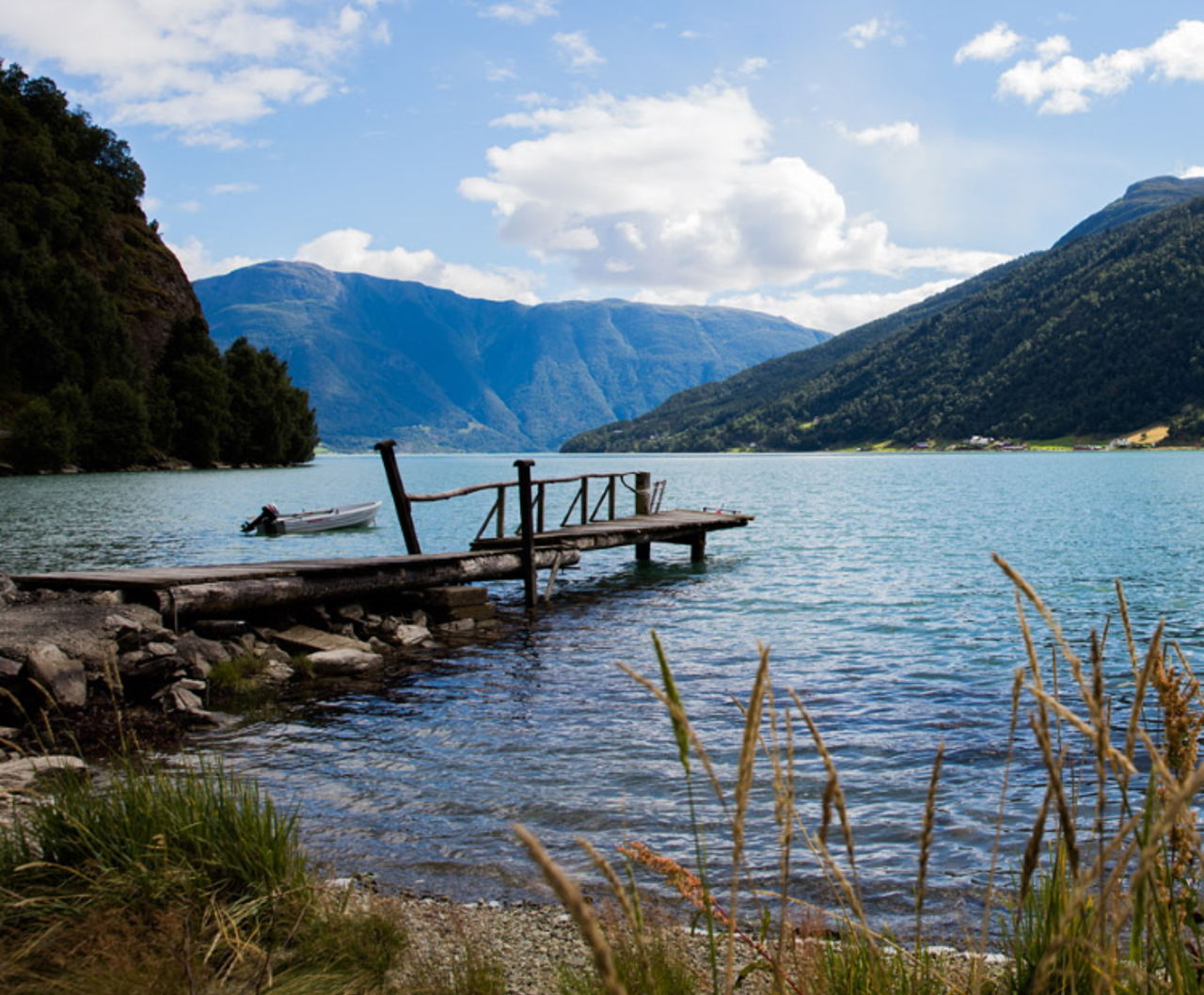 Lake, mountains and